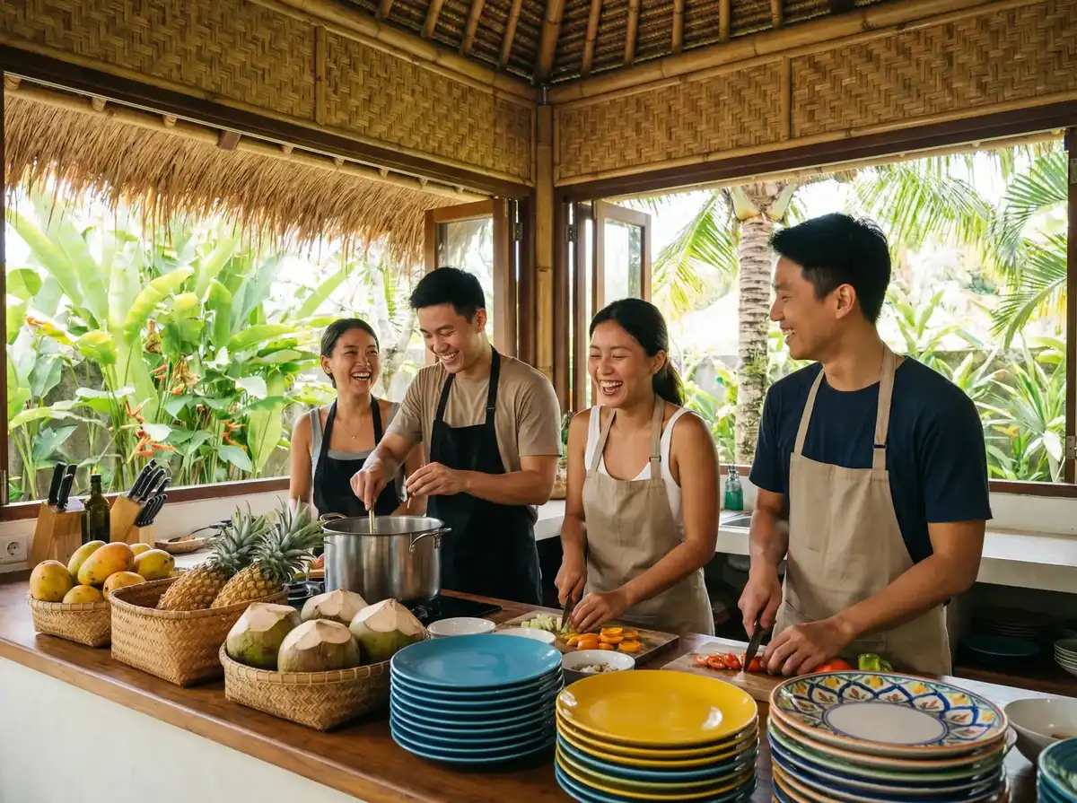 爱情岛 嘉宾们在热带厨房一起做饭